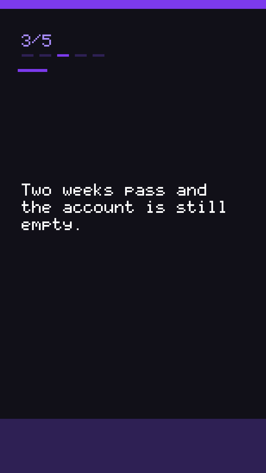 Slide 3: Two weeks pass and the account is still empty.